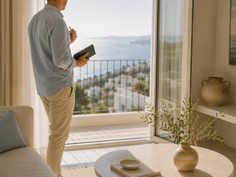 Illustration of a buyer weighing up a property decision carefully before making an offer
